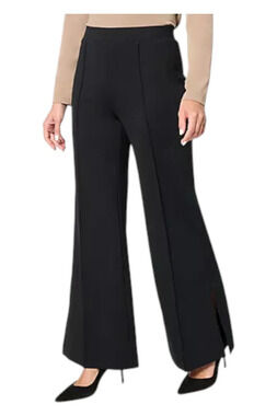 Peace Love World Women's Ponte Wide Flare Pant w/ Front Seam Black - Regular